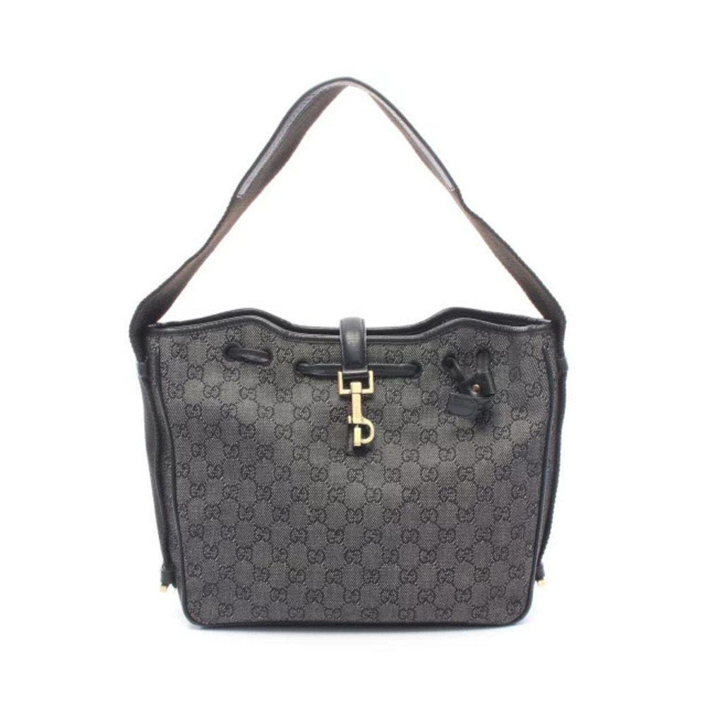 Gucci GG Denim Shoulder Bag Leather Black